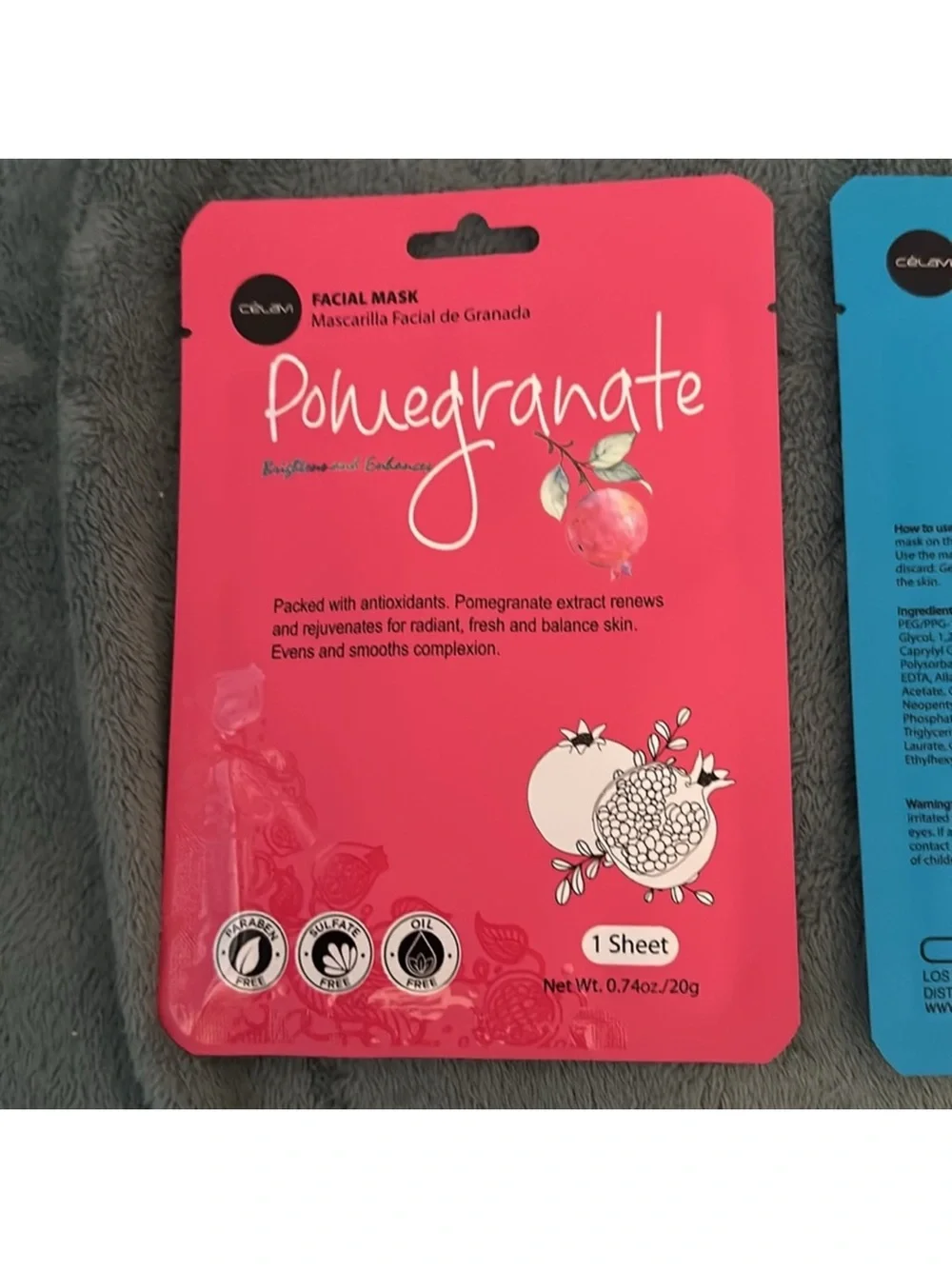Celavi Facial Sheet Mask bundle of 3 New pomegranate, collagen, and ginseng